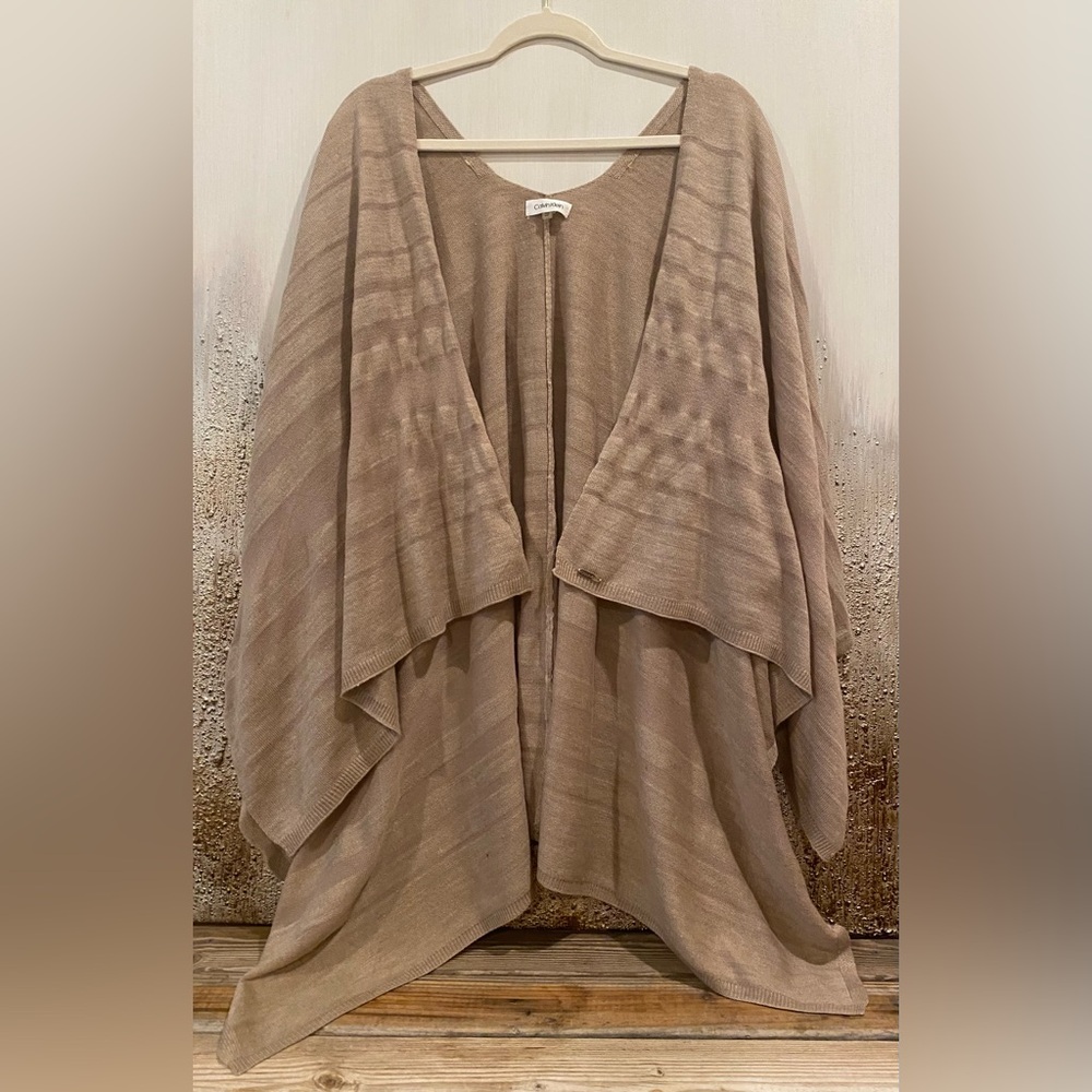 Calvin Klein Beige Knit Shawl/Wrap Poncho Sweater - One Size - Picture 3 of 13